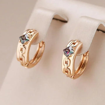 Fashion Colorful Rolled Rose Gold of 14-Karat Purity AAA Zircon Crystals Hoop Earrings - Party Daily Jewellery